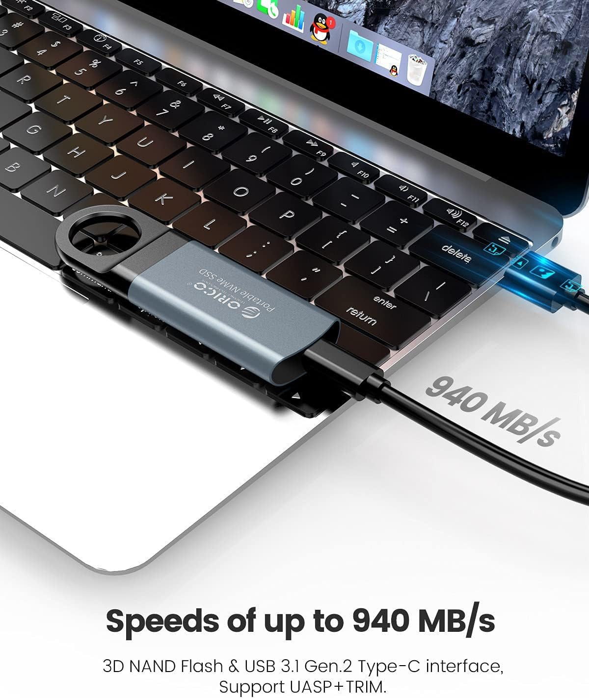 128GB Mini M.2 NVME Portable SSD External Solid State Drive Hard Drive up to 940Mb/S with 3D NAND/USB 3.1 Gen 2 Type C for Laptop Mac Phones and More (SSD Included)-Gv100 Grey