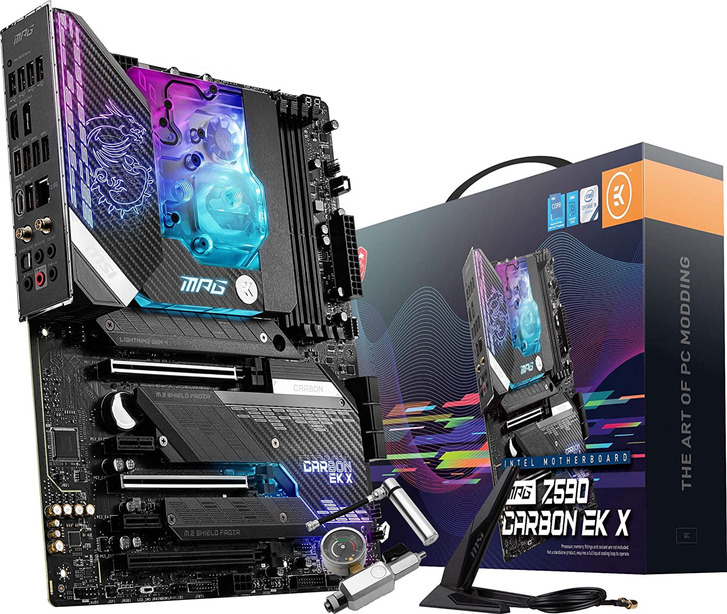 MPG Z590 CARBON EK X Gaming Motherboard (ATX, 11Th/10Th Gen Intel Core, LGA 1200 Socket, SLI/CFX, DDR4, Pcie 4, M.2 Slots, USB 3.2 Gen 2, Wi-Fi 6E, Mystic Light RGB)