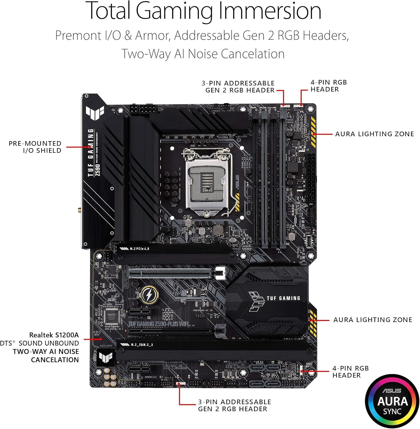 TUF Gaming Z590-Plus Wifi 6 LGA 1200 (Intel 11Th/10Th Gen) ATX Gaming Motherboard (Pcie 4.0, 3Xm.2/Nvme SSD, 14+2 Power Stages, USB 3.2 Front Panel Type-C,2.5Gb LAN, Thunderbolt 4, Aura RGB)