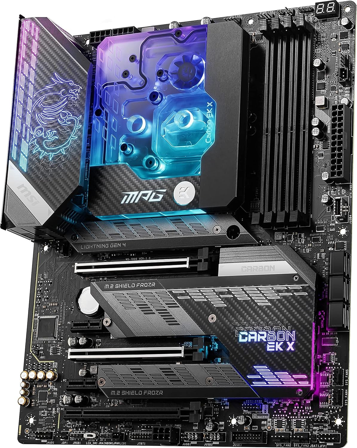 MPG Z590 CARBON EK X Gaming Motherboard (ATX, 11Th/10Th Gen Intel Core, LGA 1200 Socket, SLI/CFX, DDR4, Pcie 4, M.2 Slots, USB 3.2 Gen 2, Wi-Fi 6E, Mystic Light RGB)