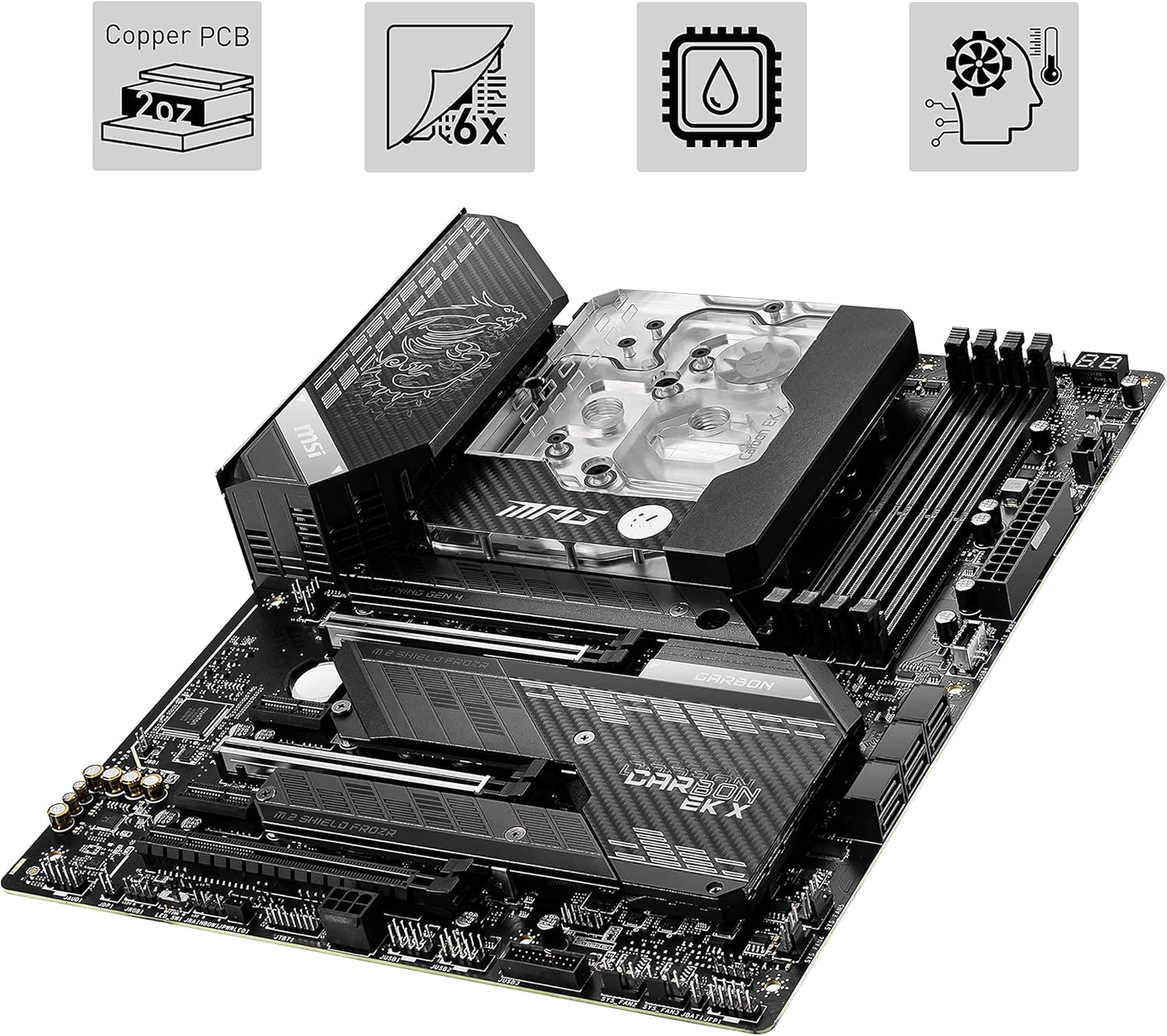 MPG Z590 CARBON EK X Gaming Motherboard (ATX, 11Th/10Th Gen Intel Core, LGA 1200 Socket, SLI/CFX, DDR4, Pcie 4, M.2 Slots, USB 3.2 Gen 2, Wi-Fi 6E, Mystic Light RGB)