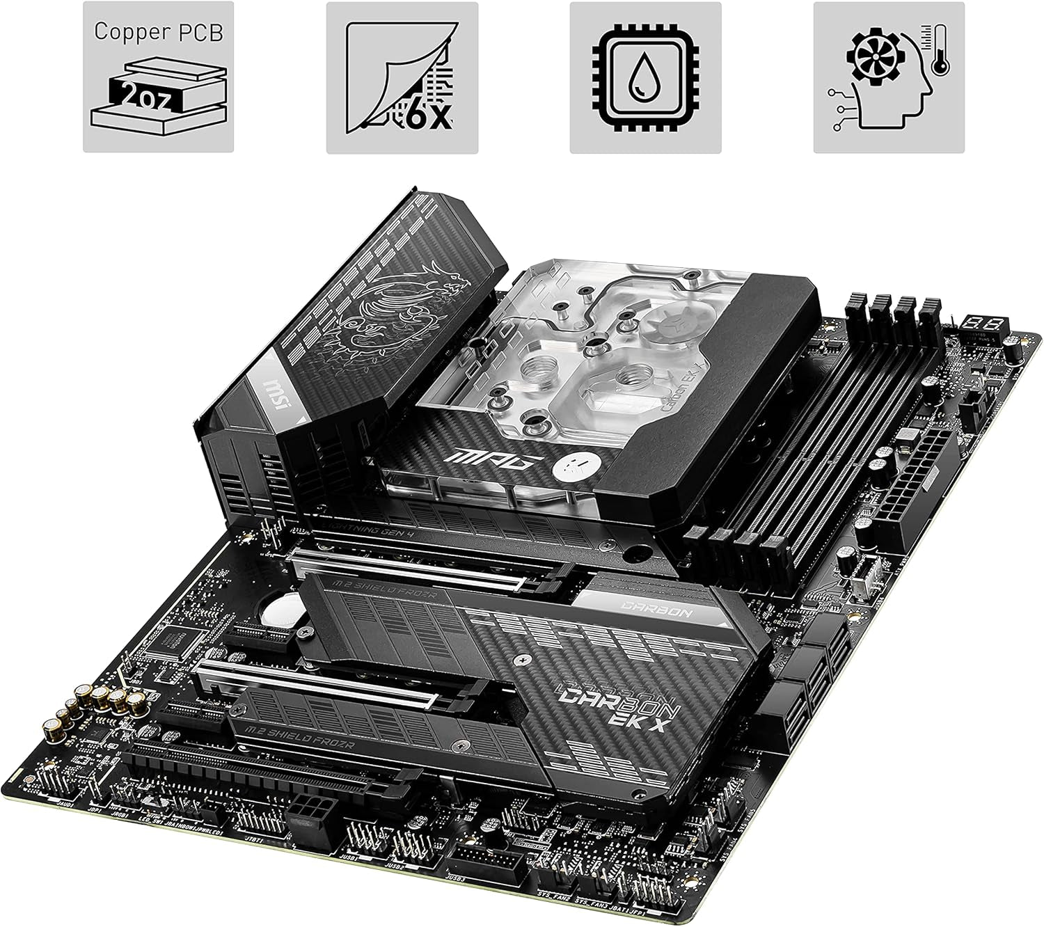 MPG Z590 CARBON EK X Gaming Motherboard (ATX, 11Th/10Th Gen Intel Core, LGA 1200 Socket, SLI/CFX, DDR4, Pcie 4, M.2 Slots, USB 3.2 Gen 2, Wi-Fi 6E, Mystic Light RGB)