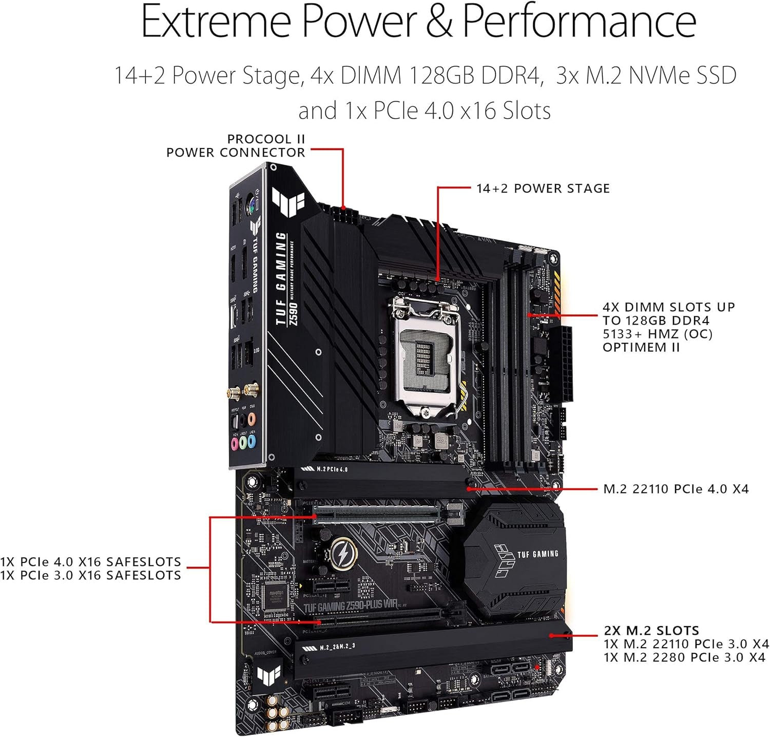 TUF Gaming Z590-Plus Wifi 6 LGA 1200 (Intel 11Th/10Th Gen) ATX Gaming Motherboard (Pcie 4.0, 3Xm.2/Nvme SSD, 14+2 Power Stages, USB 3.2 Front Panel Type-C,2.5Gb LAN, Thunderbolt 4, Aura RGB)