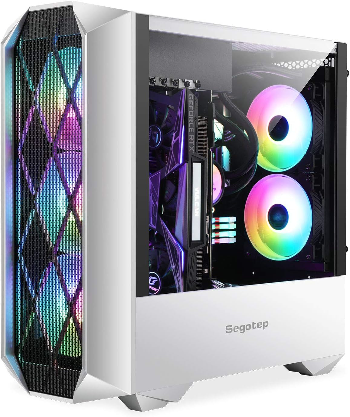 Typhon ATX Mid Tower PC Gaming Case with Graphics Card Vertical Mounting, USB 3.0 Ports Tempered Glass Side Panel & Decent Cable Management/Airflow White