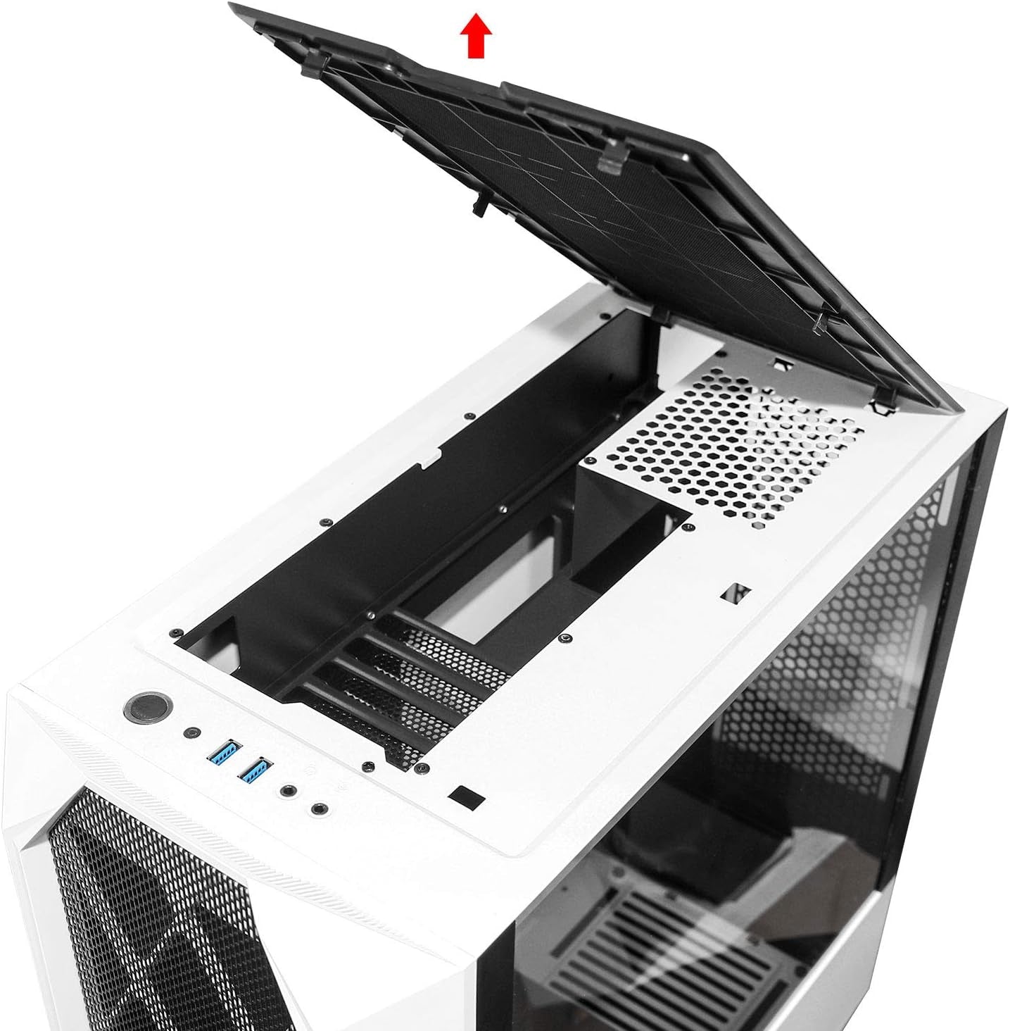 Typhon ATX Mid Tower PC Gaming Case with Graphics Card Vertical Mounting, USB 3.0 Ports Tempered Glass Side Panel & Decent Cable Management/Airflow White