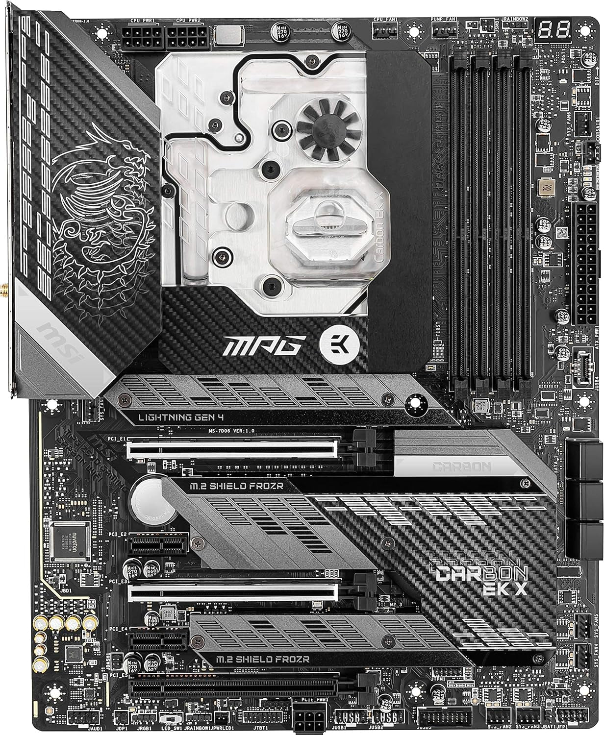 MPG Z590 CARBON EK X Gaming Motherboard (ATX, 11Th/10Th Gen Intel Core, LGA 1200 Socket, SLI/CFX, DDR4, Pcie 4, M.2 Slots, USB 3.2 Gen 2, Wi-Fi 6E, Mystic Light RGB)