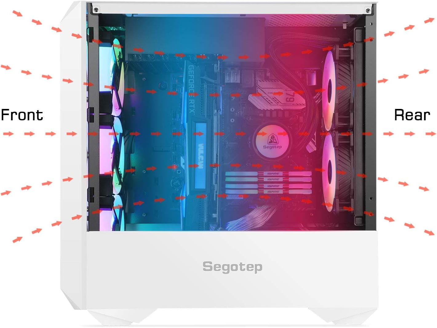 Typhon ATX Mid Tower PC Gaming Case with Graphics Card Vertical Mounting, USB 3.0 Ports Tempered Glass Side Panel & Decent Cable Management/Airflow White