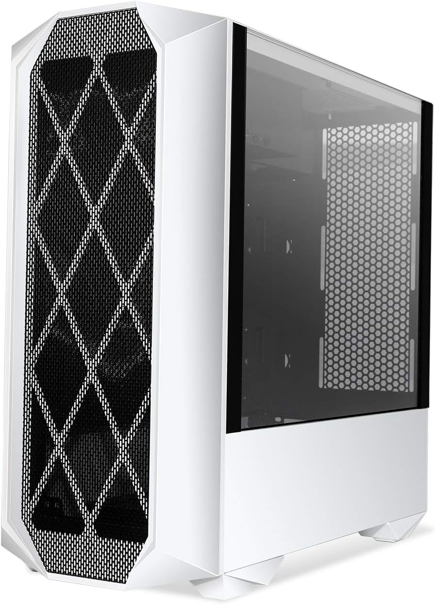 Typhon ATX Mid Tower PC Gaming Case with Graphics Card Vertical Mounting, USB 3.0 Ports Tempered Glass Side Panel & Decent Cable Management/Airflow White
