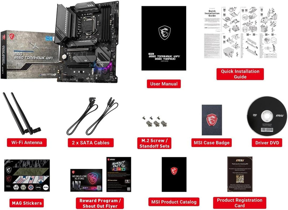 MAG B560 Tomahawk Wifi Gaming Motherboard (ATX, 11Th/10Th Gen Intel Core, LGA 1200 Socket, DDR4, CFX, M.2 Slots, USB 3.2 Gen 2, 2.5G LAN, DP/HDMI, Wi-Fi 6E, Mystic Light RGB)