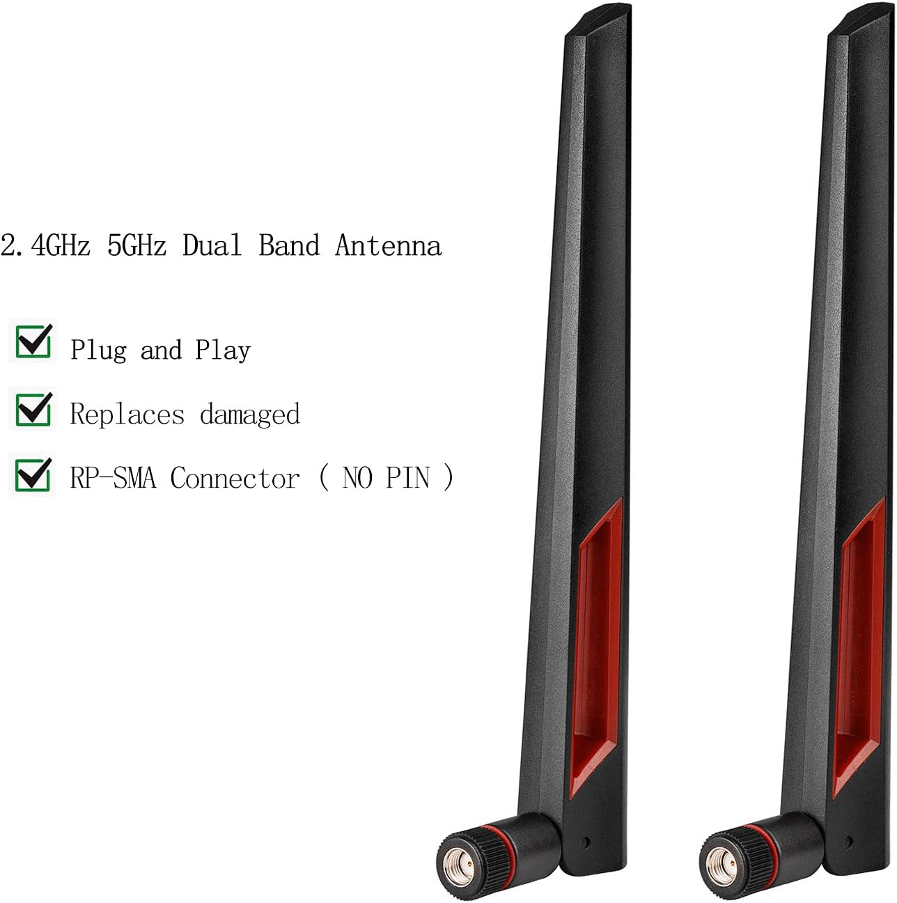 Wifi Antenna with RP-SMA Male Connector, 2.4Ghz 5Ghz 5.8Ghz Dual Band Antenna for PCI-E Wifi Network Card USB Wireless Camera Router Hotspot Etc. 2Pcs