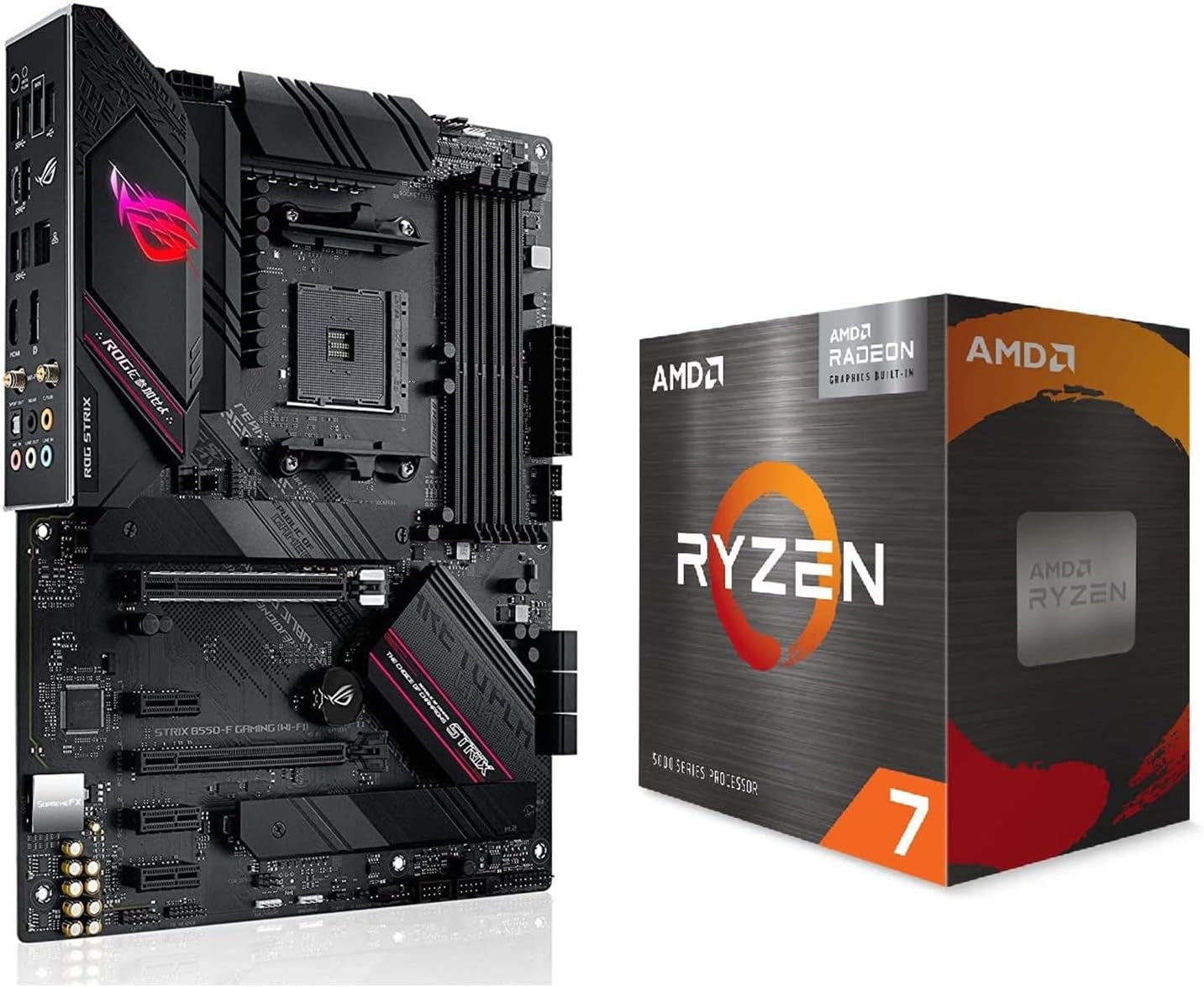Micro Center AMD Ryzen 7 5700G 8-Core 16-Thread AM4 Unlocked Desktop Processor with ASUS ROG Strix B550-F Gaming (WI-FI) Pcie 4.0, 2.5Gb LAN, BIOS Flashback, HDMI 2.1 ATX Gaming Motherboard