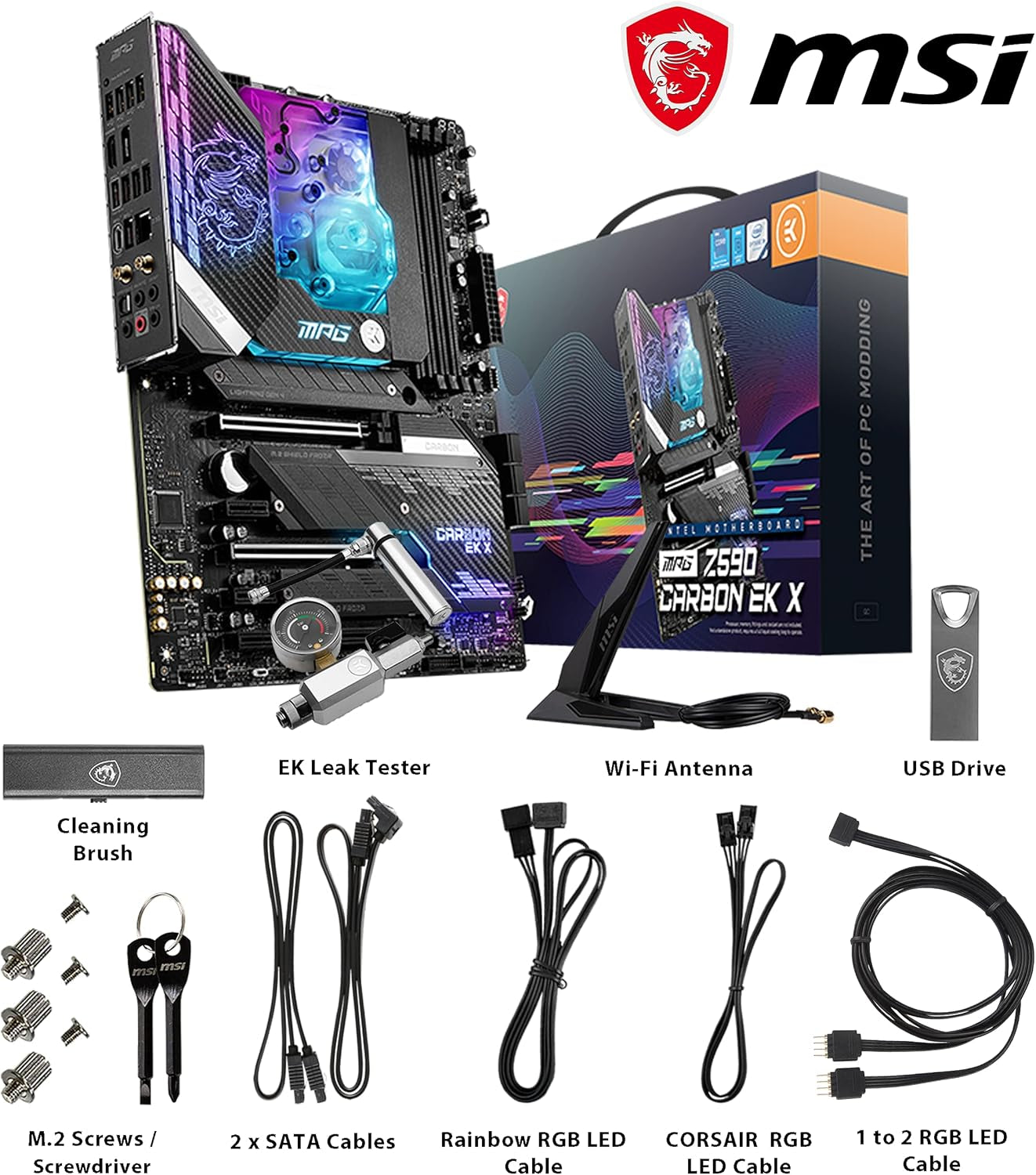 MPG Z590 CARBON EK X Gaming Motherboard (ATX, 11Th/10Th Gen Intel Core, LGA 1200 Socket, SLI/CFX, DDR4, Pcie 4, M.2 Slots, USB 3.2 Gen 2, Wi-Fi 6E, Mystic Light RGB)