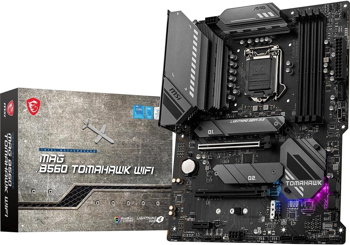 MAG B560 Tomahawk Wifi Gaming Motherboard (ATX, 11Th/10Th Gen Intel Core, LGA 1200 Socket, DDR4, CFX, M.2 Slots, USB 3.2 Gen 2, 2.5G LAN, DP/HDMI, Wi-Fi 6E, Mystic Light RGB)