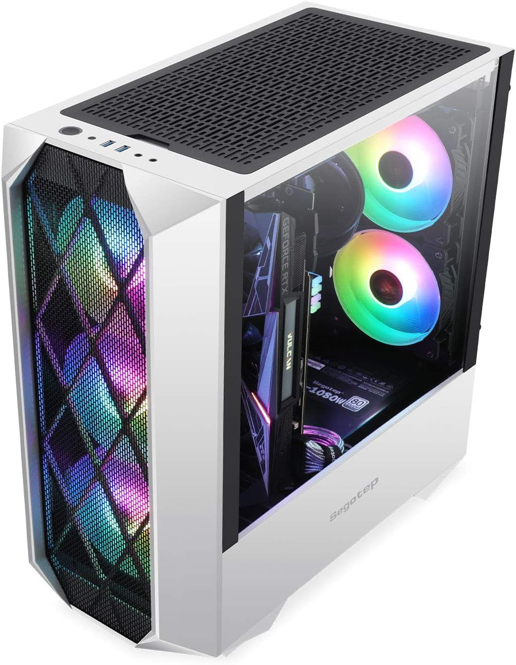 Typhon ATX Mid Tower PC Gaming Case with Graphics Card Vertical Mounting, USB 3.0 Ports Tempered Glass Side Panel & Decent Cable Management/Airflow White